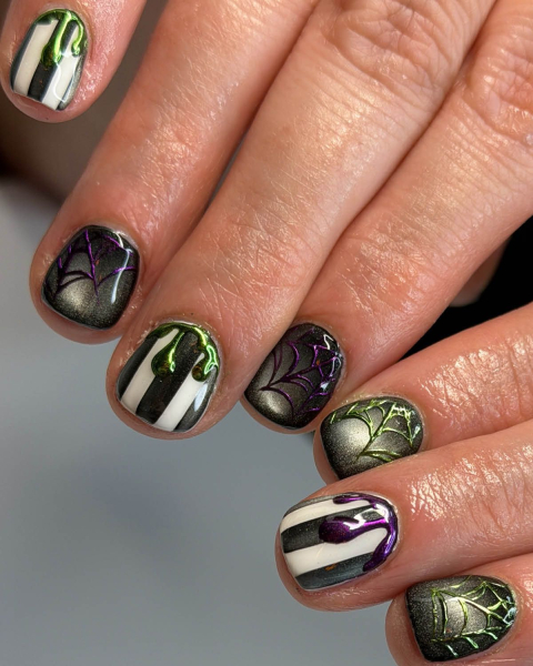 Halloween Nail Idea beetlejuice nails