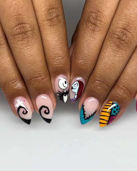 Halloween Nail Idea Jack and Sally Nail Art